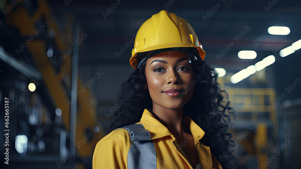 Portrait of a black female engineer working in a factory Portrait of a black female engineer working in a factory
