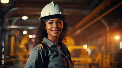 Portrait of a black female engineer working in a factory