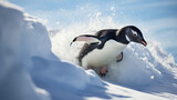 Penguins Gleefully Slide Down Snowy Hill on Bellies