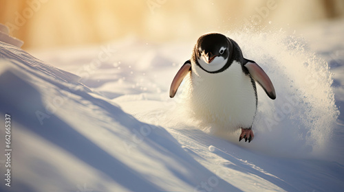 Penguins Slide Down Snowy Hill Leave Trails of Laughter