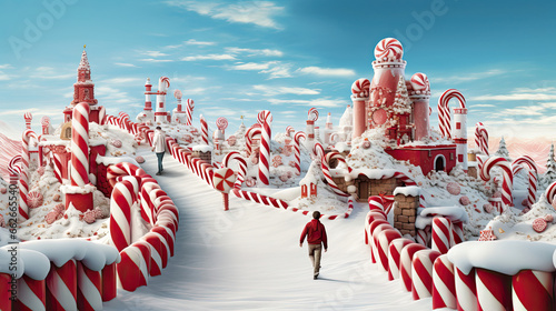 Santa Crossing Giant Candy Cane Bridge with Gifts