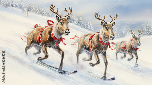 Skiing Reindeer  Race to the Finish Line