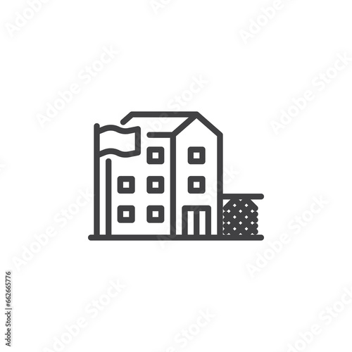 Military barracks line icon
