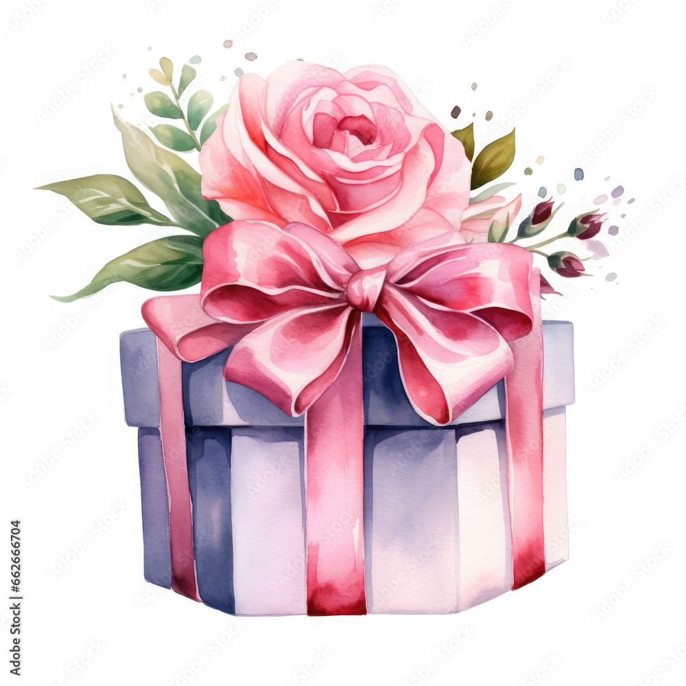 Birthday gift box and rose Illustration, Generative Ai Birthday gift box and rose Illustration, Generative Ai