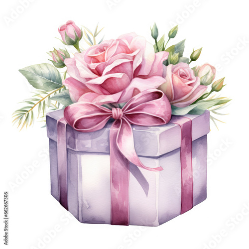 Birthday gift box and rose Illustration, Generative Ai © Creative Artist