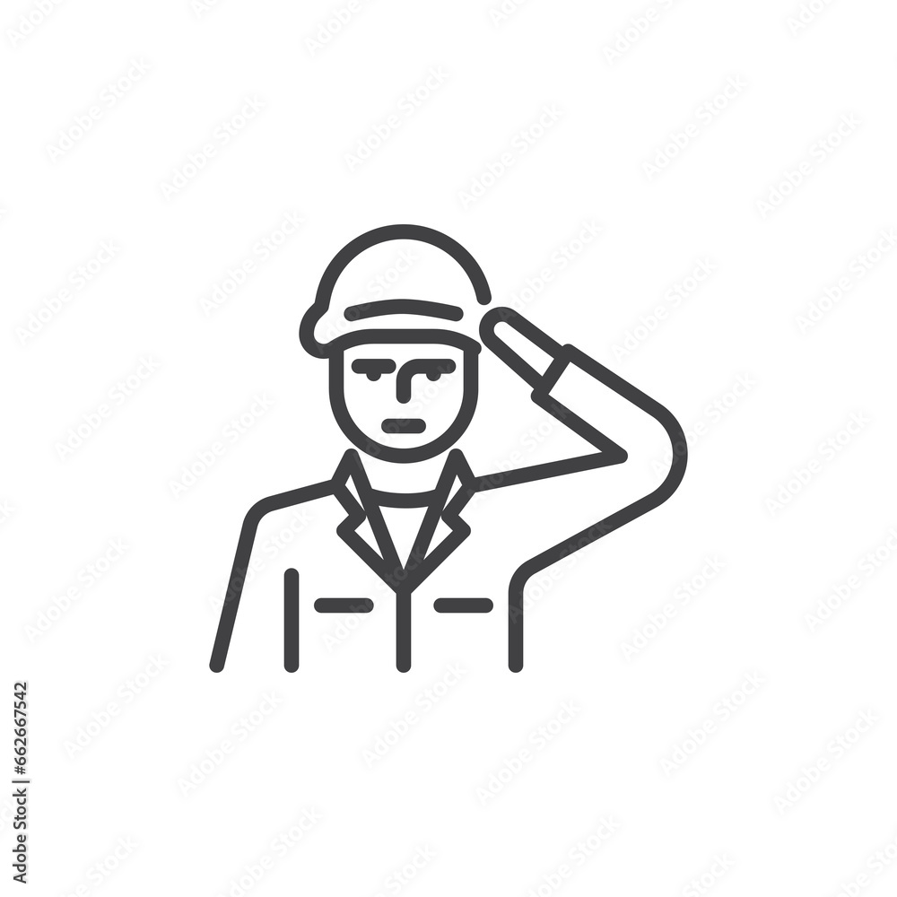 Soldier saluting line icon