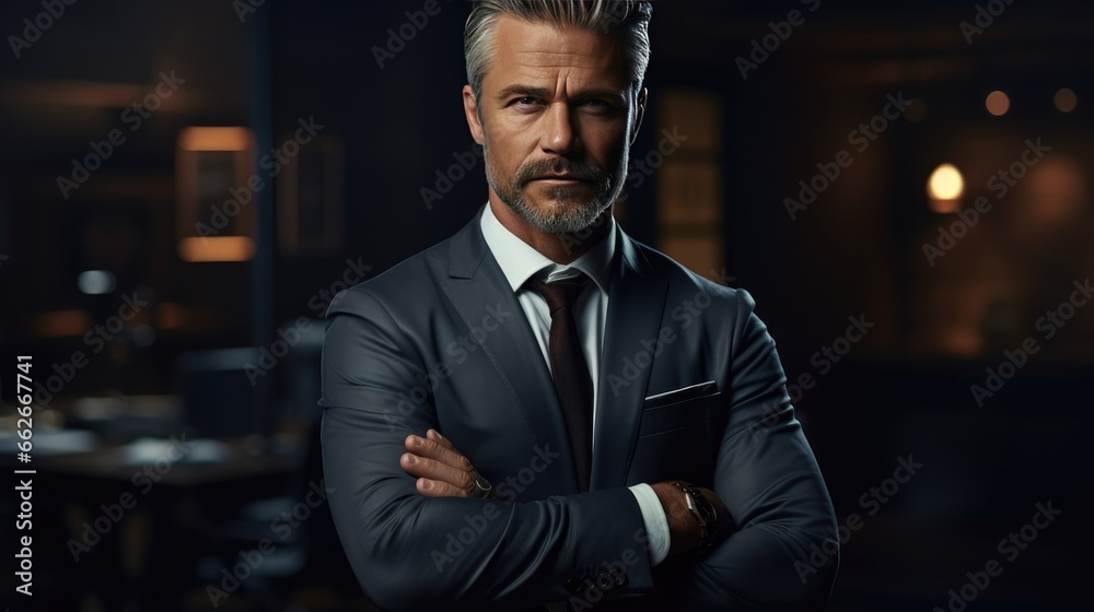Portrait of a businessman in a suit on a dark background Portrait of a businessman in a suit on a dark background