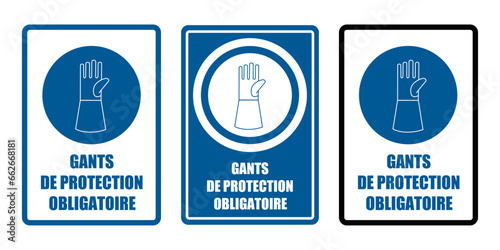 gants de protection obligatoire equipement sécurité travail EPI icones rond bleu