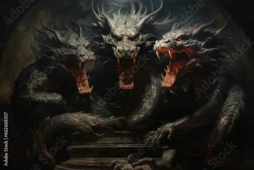 Ferocious shadow dragons, wreathed in darkness and possessing formidable power - Generative AI
