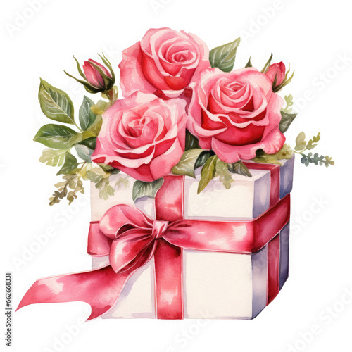 Birthday gift box and rose Illustration  Generative Ai