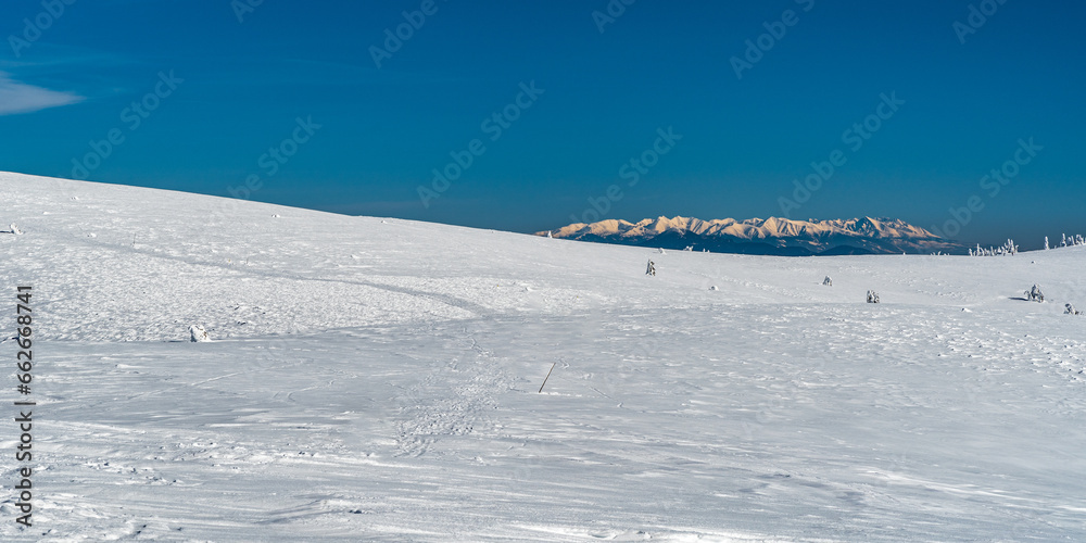 Tatra mountains from Veterne hill in winter Mala Fatra mountains in Slovakia Tatra mountains from Veterne hill in winter Mala Fatra mountains in Slovakia