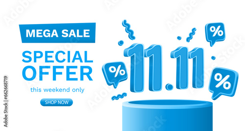 Special offer, shopping day 11.11, marketing poster. Vector