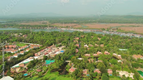 Goa, India: Aerial view of famous Indian summer resort by Arabian Sea, southern part of region with beaches Mobor, Betul and Cavelossim beach - landscape panorama of South Asia from above photo