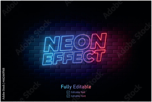 Neon effect for edible text neon style effect logo and night club logo and night party poste Vector neon 