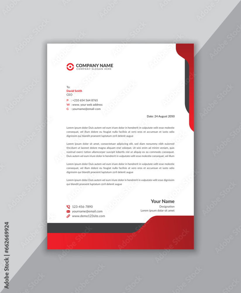 Creative modern simple clean red abstract business style letterhead