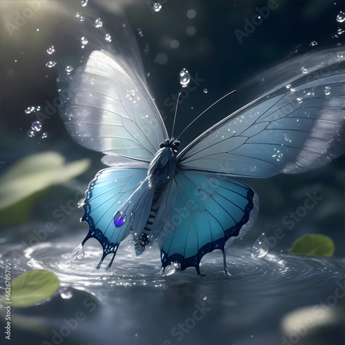 Butterfly in the water. 3D illustration. 3D rendering.