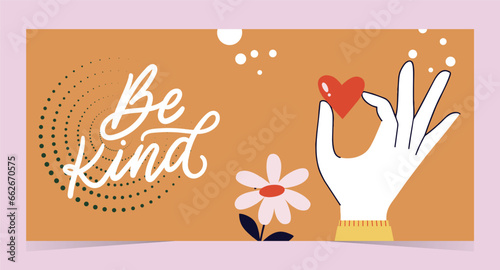 World Kindness Day greeting card, conceptual vector illustration human hands holding pink hearts. November 13.