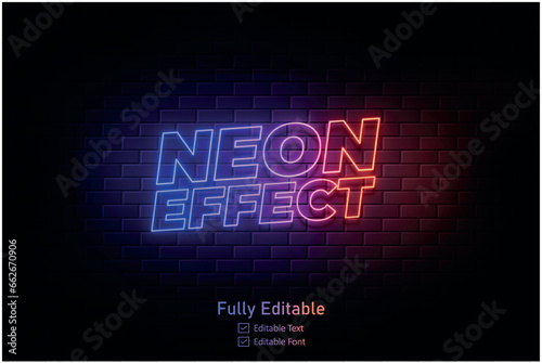 Neon effect for edible text neon style effect logo and night club logo and night party poste Vector neon 