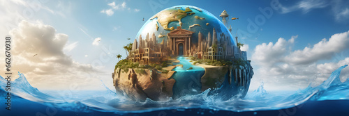 Abstract Architecture: Ancient Civilizations Popping Out of the Earth Globe photo