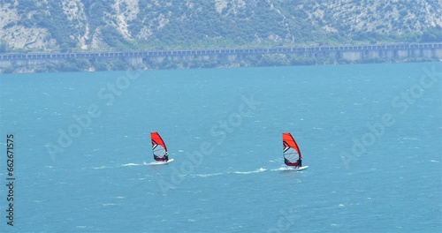 Extreme Water Sports Wind sufring  at Lake Garda Summer time 