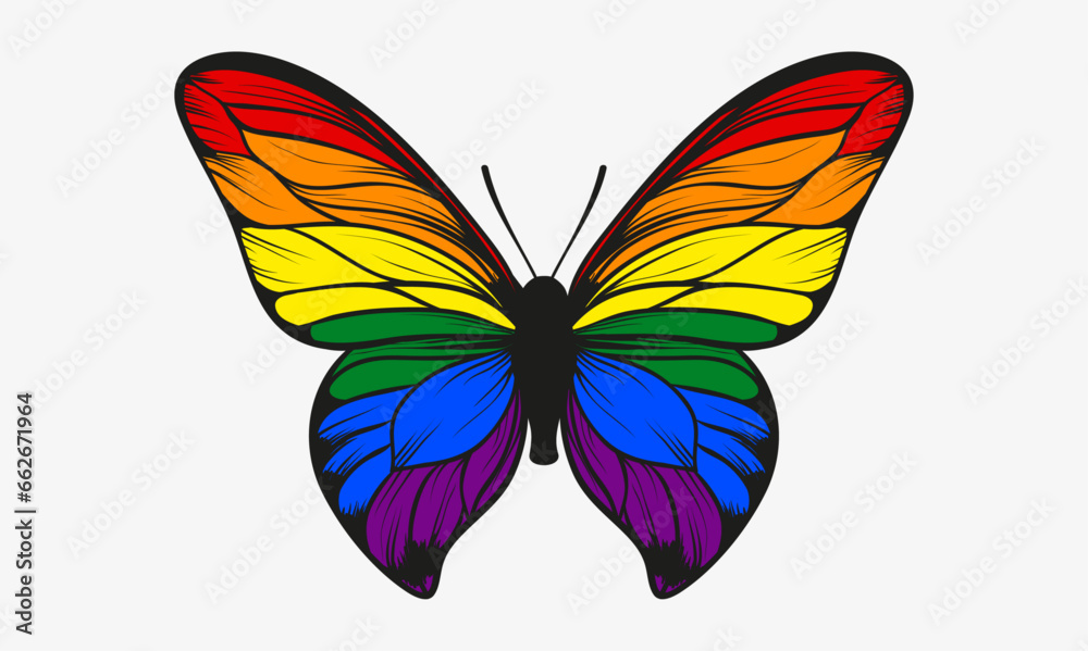 LGTB glitter butterfly design vector illustration. Decorative design elements. Suitable for printing on stationery, mugs, t-shirts, pillows, phone cases. Magnificent exotic spring butterfly.