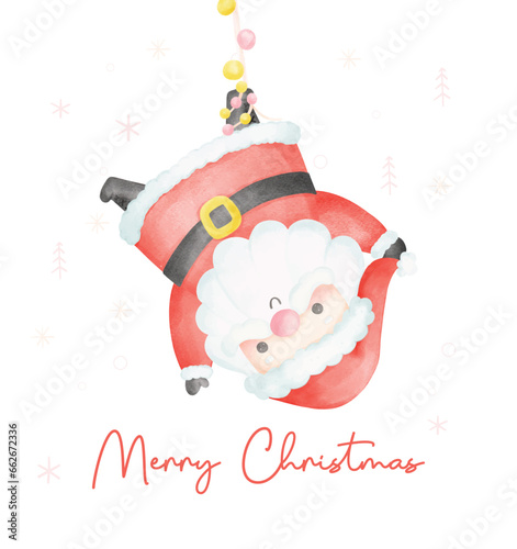 Cute cheerful Santa claus, merry christmas cartoon watercolor character. idea for greeting card.