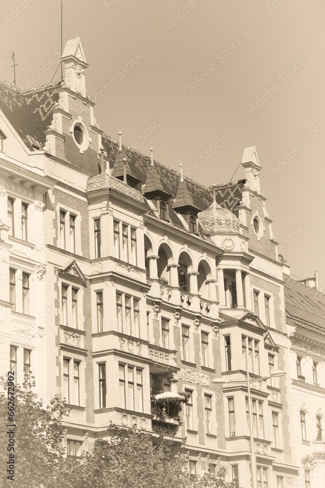 Vienna, Austria - street view. Austria architecture. Old postcard style - vintage paper sepia tone retro style.