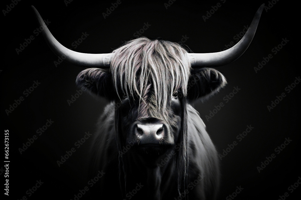 Horn animal scottish cow cattle scotland bull brown highland nature mammal hairy - obrazy, fototapety, plakaty 