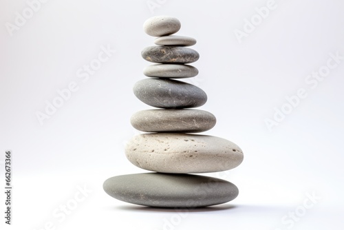 Pebbles Stacked in Perfect Balance on White Background - Ideal for Spa or Zen-Inspired Projects
