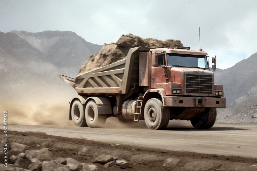 Obraz premium Mining dump machinery equipment trucks quarry machine vehicle industrial heavy transportation
