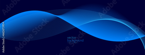 Smooth flow of wavy shape with gradient vector abstract background, dark blue design curve line energy motion, relaxing music sound or technology.