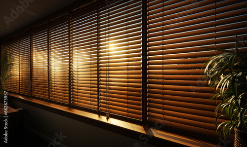 Closed horizontal blinds indoors as a background.