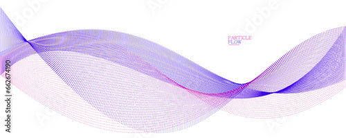 Tranquil vector abstract background with wave of flowing particles, easy and soft smooth curve lines dots in motion, airy and relaxing illustration.