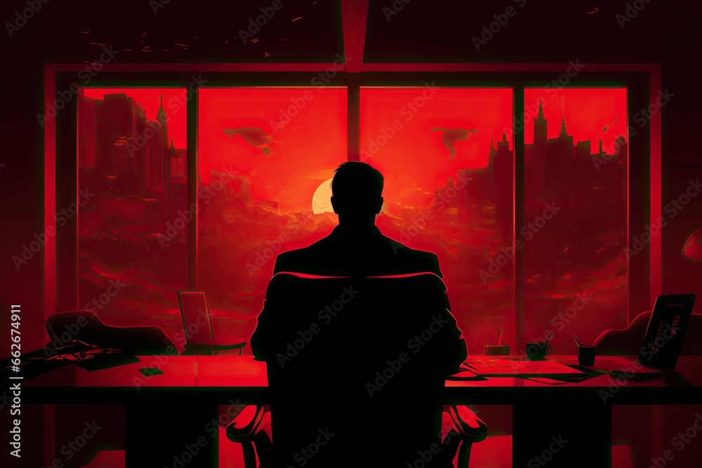 Silhouette of a villain from behind, illustration