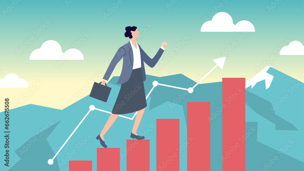 flat illustration of business person on the stairs