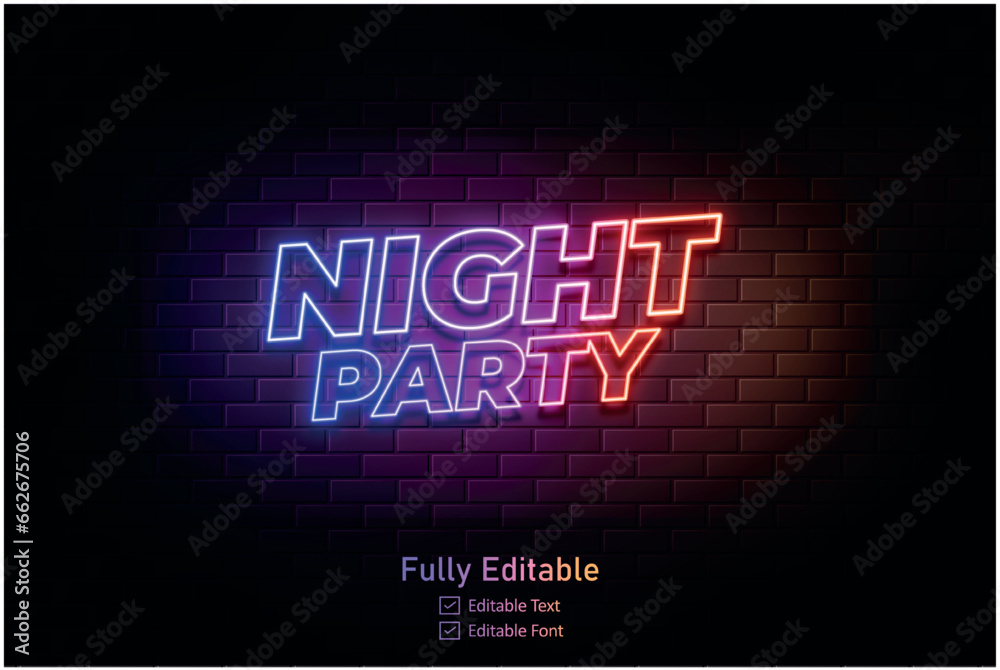 Neon effect for edible text neon style effect logo and night club logo and night party poste Vector neon 