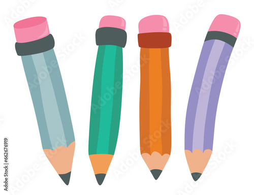 Cute cartoon pencil hand writing  isolated on white background. 