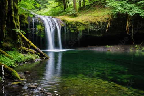 serene waterfall in a dense forest  perfect for qi gong