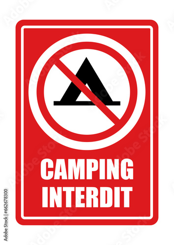 affiche camping tente interdit panneau interdiction fond rouge