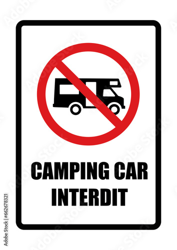 affiche rouge camping car interdit panneau interdiction fond noir barré