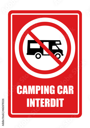 affiche rouge camping car interdit panneau interdiction fond rouge barré