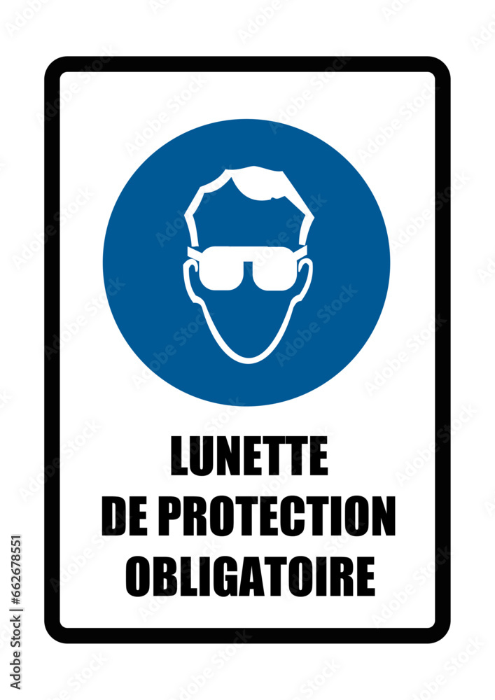 lunette de protection obligatoire equipement sécurité travail EPI icones rond et fond bleu et noir