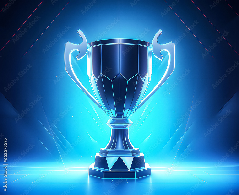 Blue Trophy Award Composition With Dark Background Blue Trophy Award Composition With Dark Background