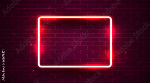 Neon lamp frame on brick wall background. Las Vegas concept.