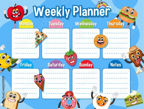 Weekly Planner Table Schedule with Cartoon Character Theme