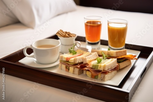 hotel room service tray with sandwiches and coffee © altitudevisual