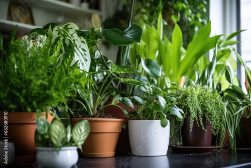 limp and undernourished houseplants in a pot © altitudevisual