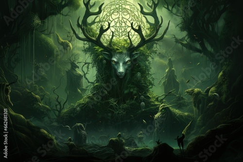 Obraz na płótnie Ancient forest spirits, guarding the secrets of the woodland realms - Generative