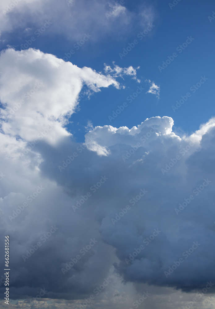 Blue sky. Beautiful Cumulus clouds flying across the sky, Beautiful natural clouds on the sky, deep blue sky