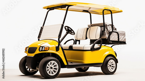 Yellow Golf cart golfcart isolated on white background